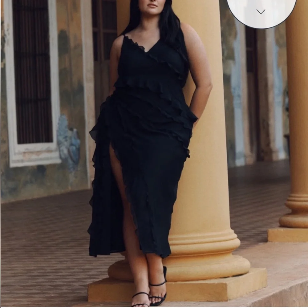 Abercrombie & Fitch Black Draped Ruffle Maxi Dress Size Small T